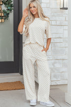 Rose Checkered Print Half Sleeve Tee 2pcs Lounge Pant Set