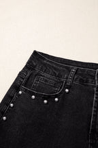 Navy Blue Studded Detail Straight Leg Casual Loose Jeans