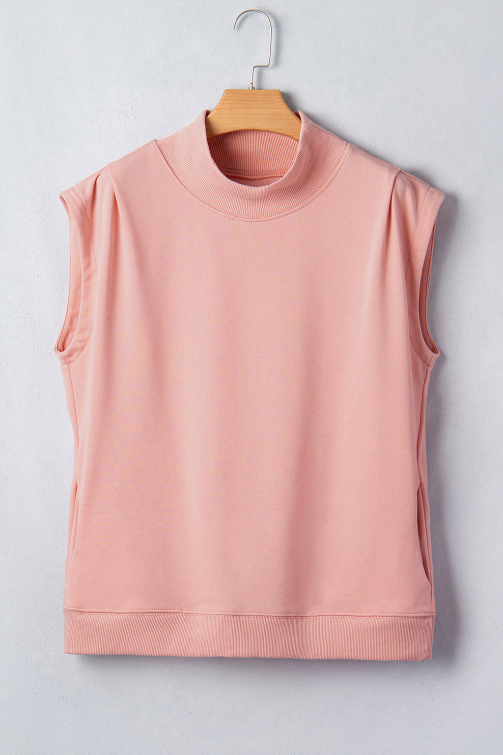 Black Solid Color High Neck Cap Sleeve Loose Top