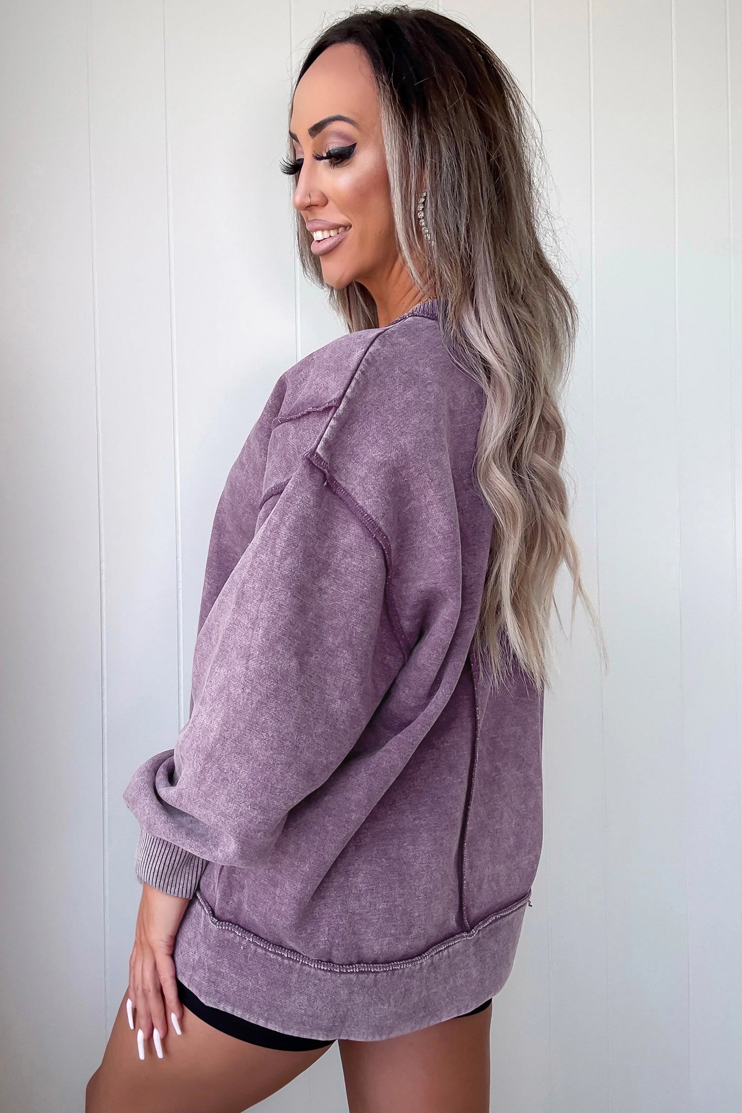 Mineral Wash Exposed Seam Side Slit Sweatshirt