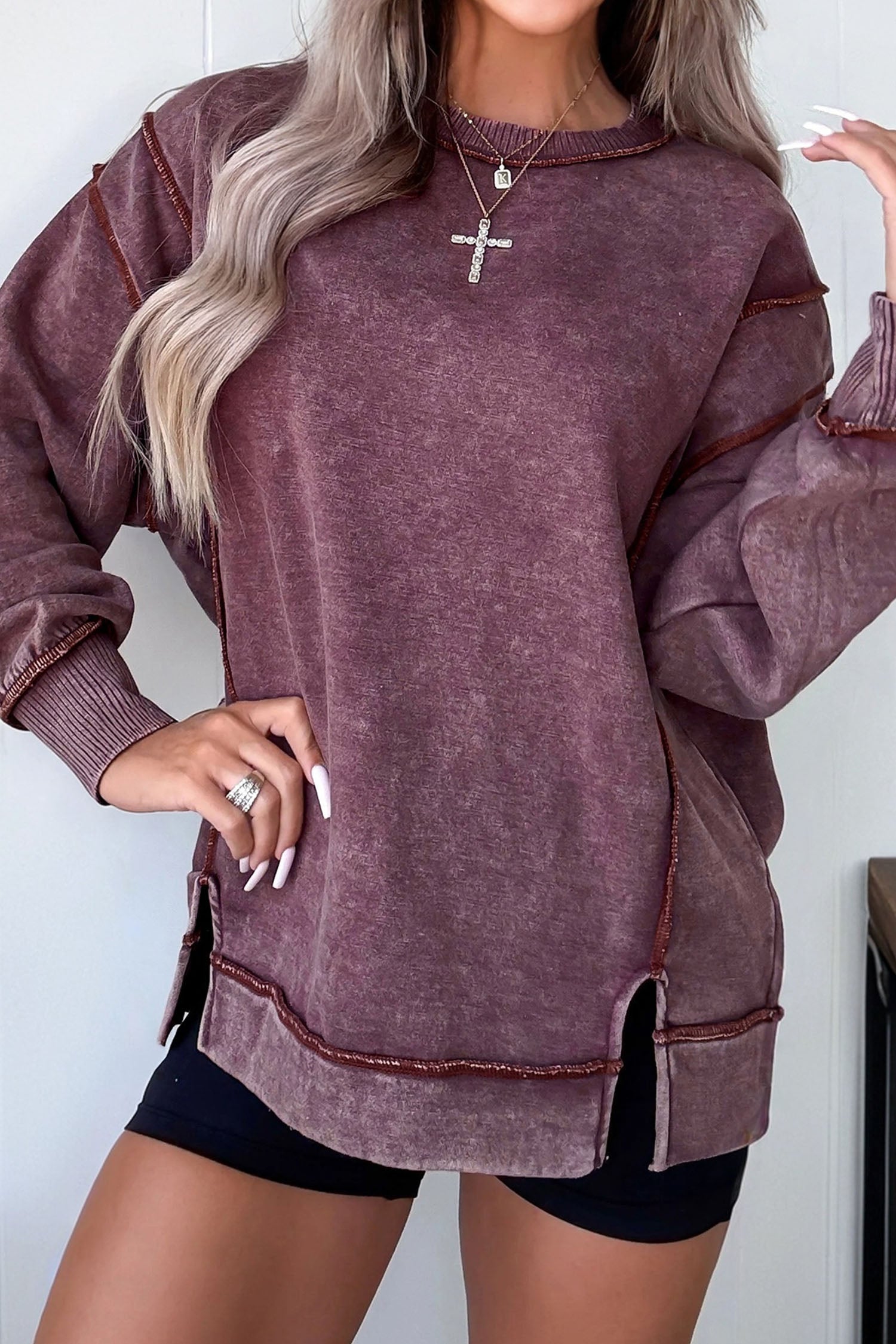 Mineral Wash Exposed Seam Side Slit Sweatshirt