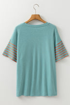 Red Dahlia Color Block Striped Detail Loose T Shirt