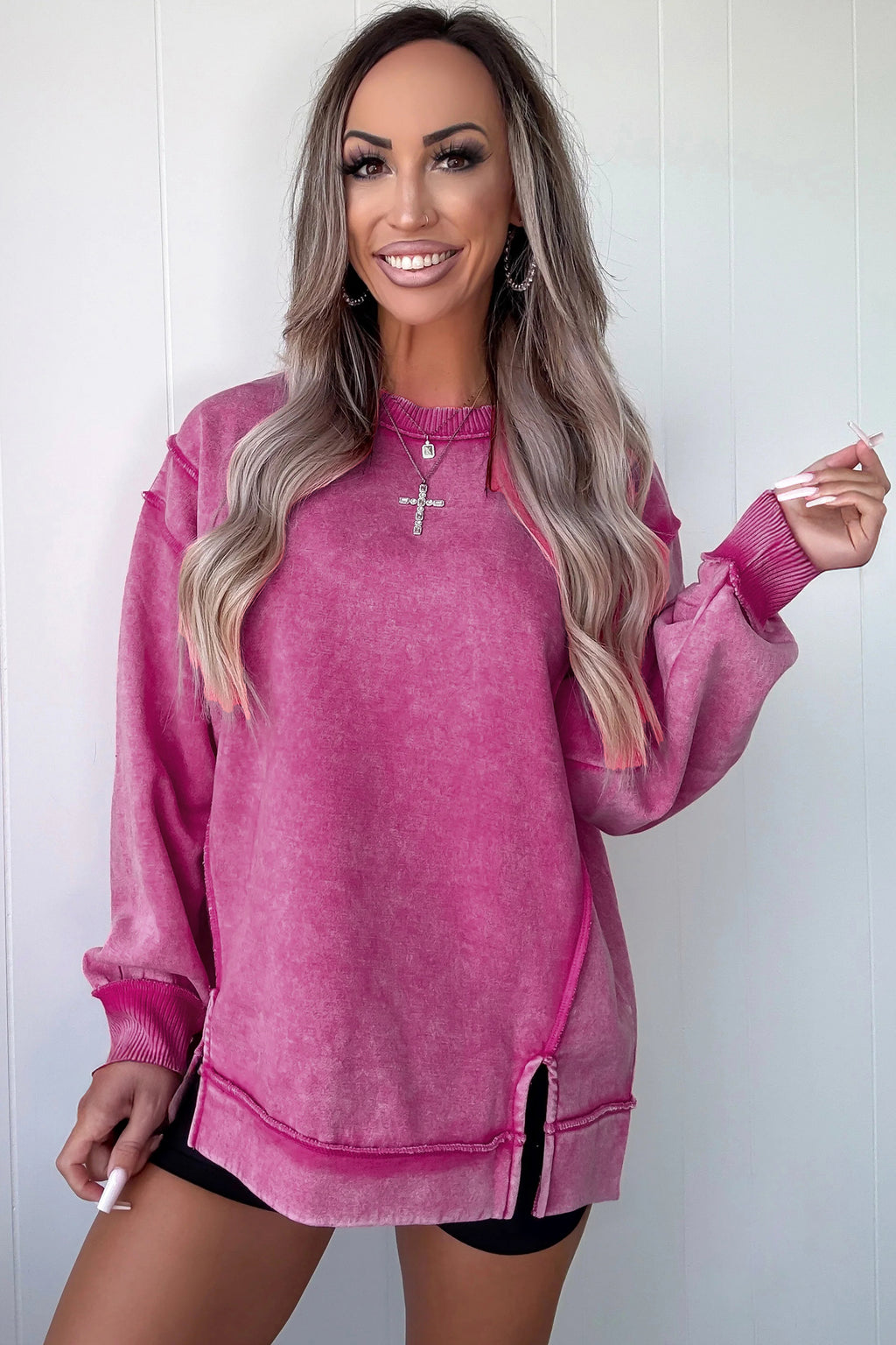 Mineral Wash Exposed Seam Side Slit Sweatshirt