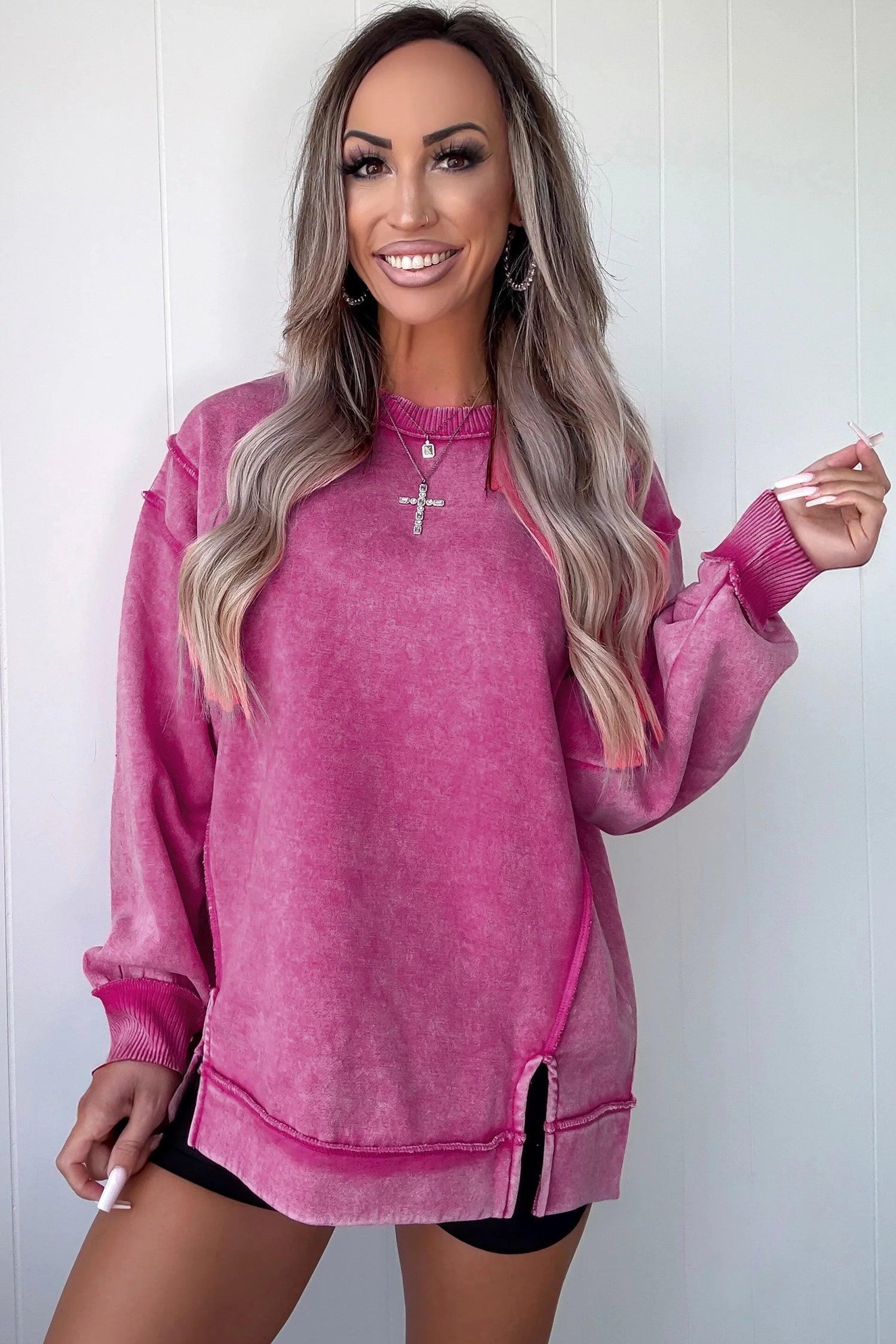 Mineral Wash Exposed Seam Side Slit Sweatshirt
