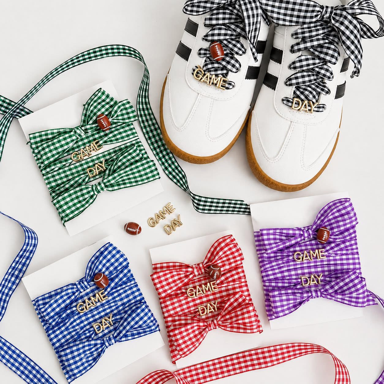 Gingham Game Day Shoe Laces with Charms