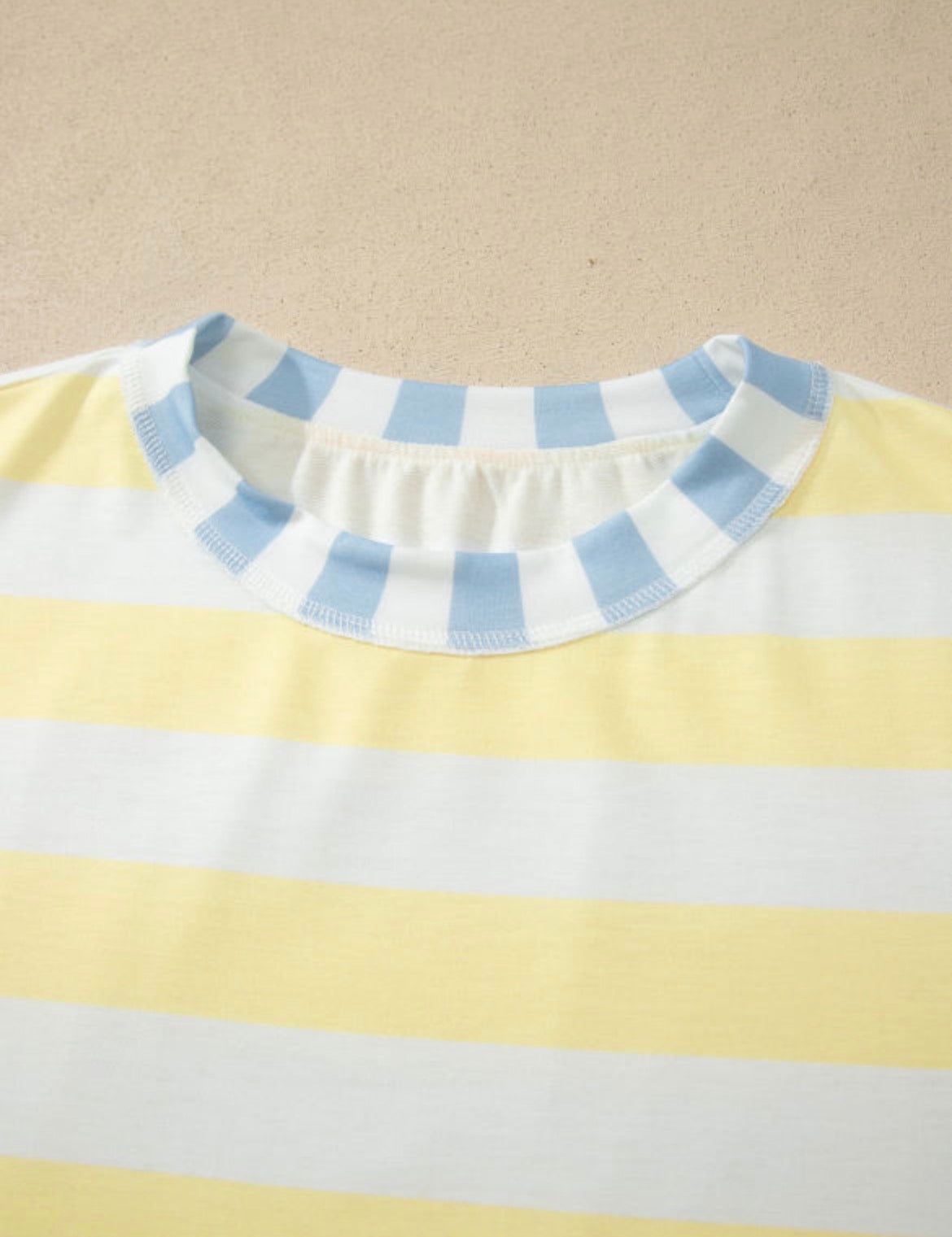 Yellow stripe exposed seam contrast patchwork oversized top