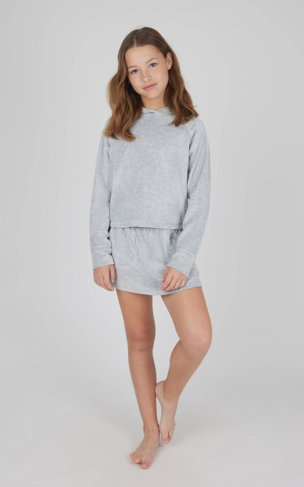 Tween Girls Heather Velour Hoodie and Skort Set