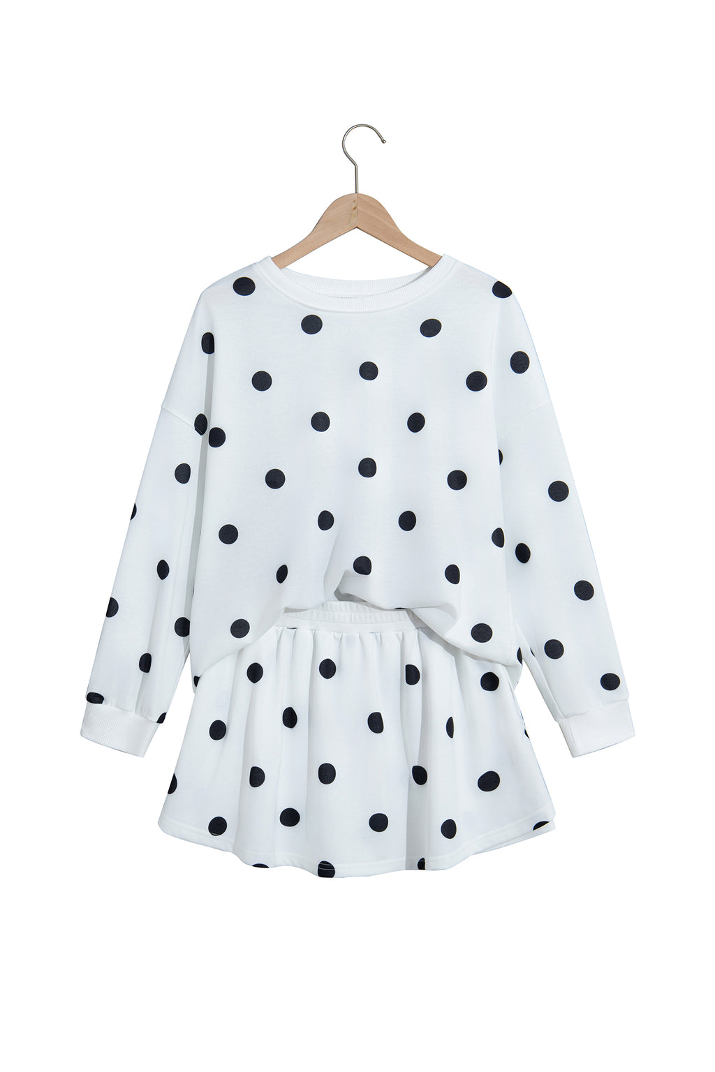 Red Polka Dot Raw Hem Relaxed Pullover Loose Skort Two Piece Set