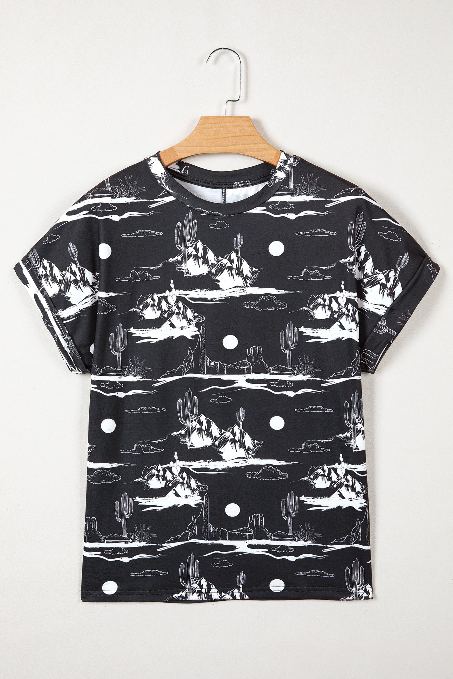 White Desert Sand Print Short Sleeve Knit Top