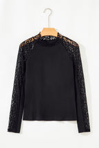 Black Leopard Mesh Patchwork Knit Long Sleeve Top