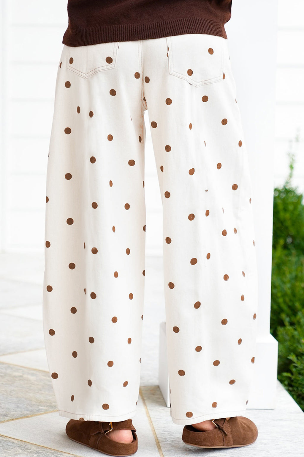 Beige Polka Dot Print Plus Size Barrel Jeans