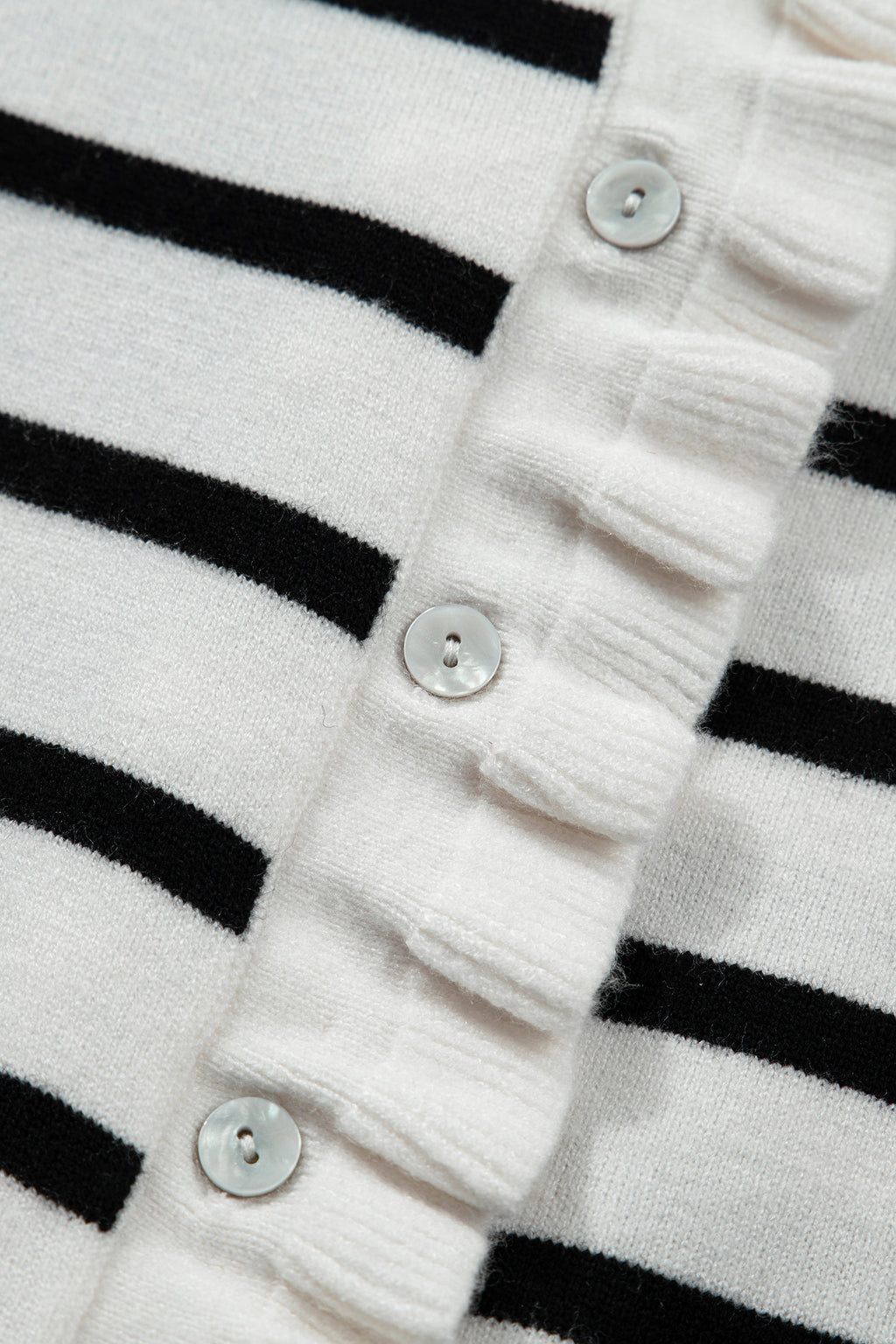 Beige Stripe Ruffle Trim Button Down Knit Short Sleeve Sweater Cardigan