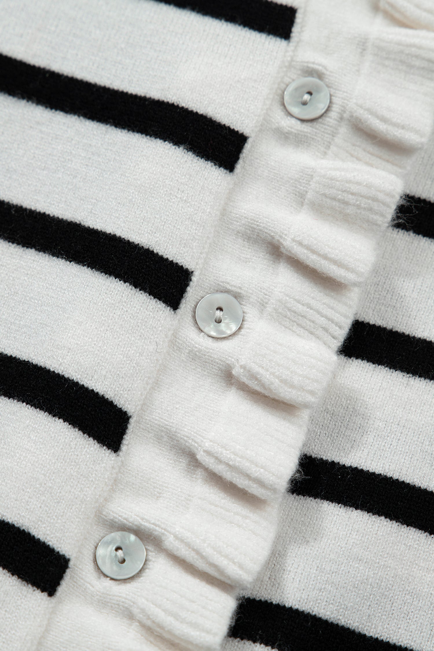 Beige Stripe Ruffle Trim Button Down Knit Short Sleeve Sweater Cardigan