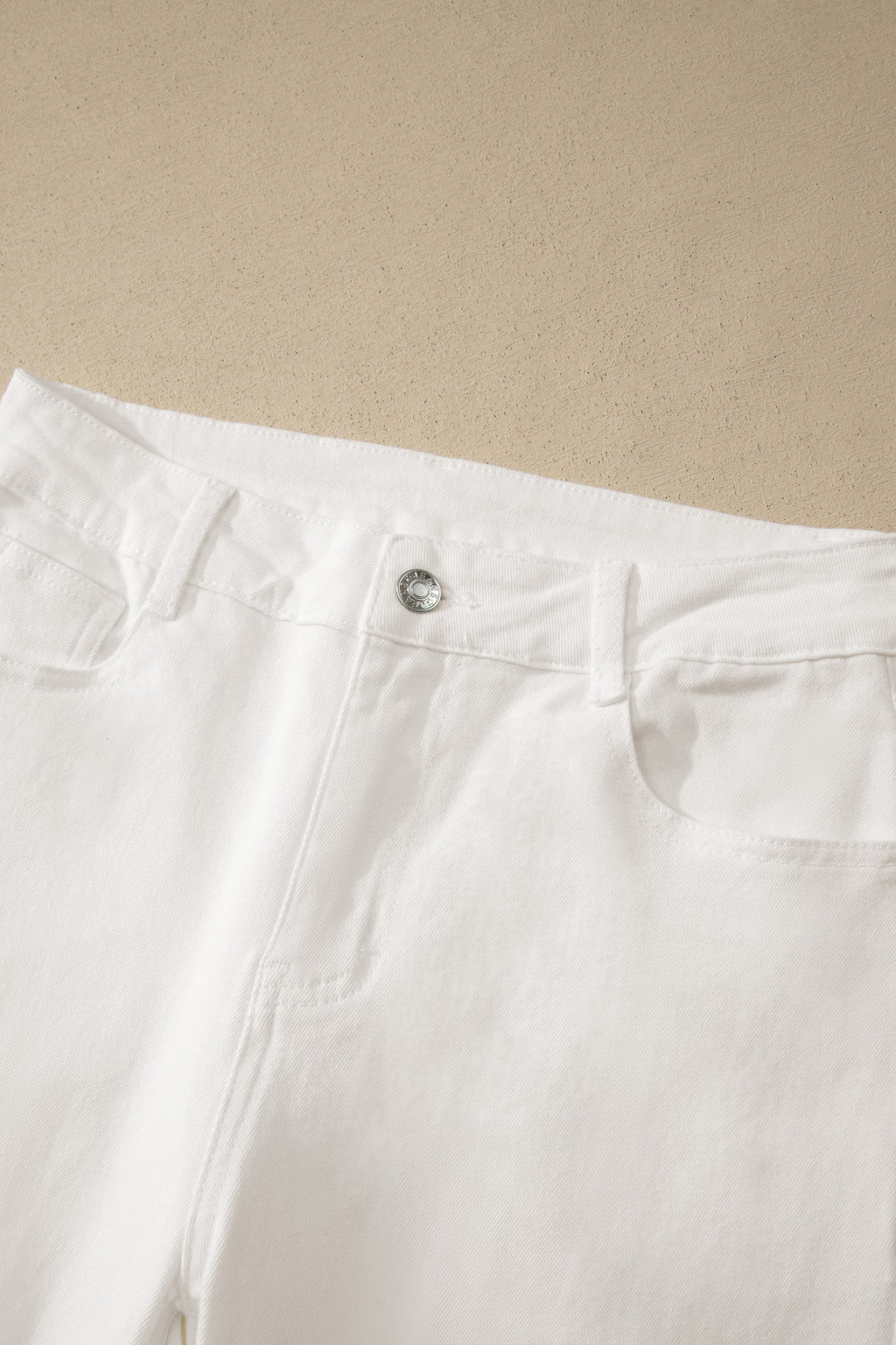 White Solid Color Rolled Cuffs Denim Bermuda Shorts