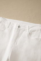 White Solid Color Rolled Cuffs Denim Bermuda Shorts