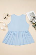 Coffee Plus Size Solid Color Bow Tie Peplum Tank Top