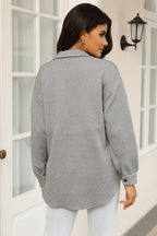 Solid Textured Flap Pocket Buttoned Shacket