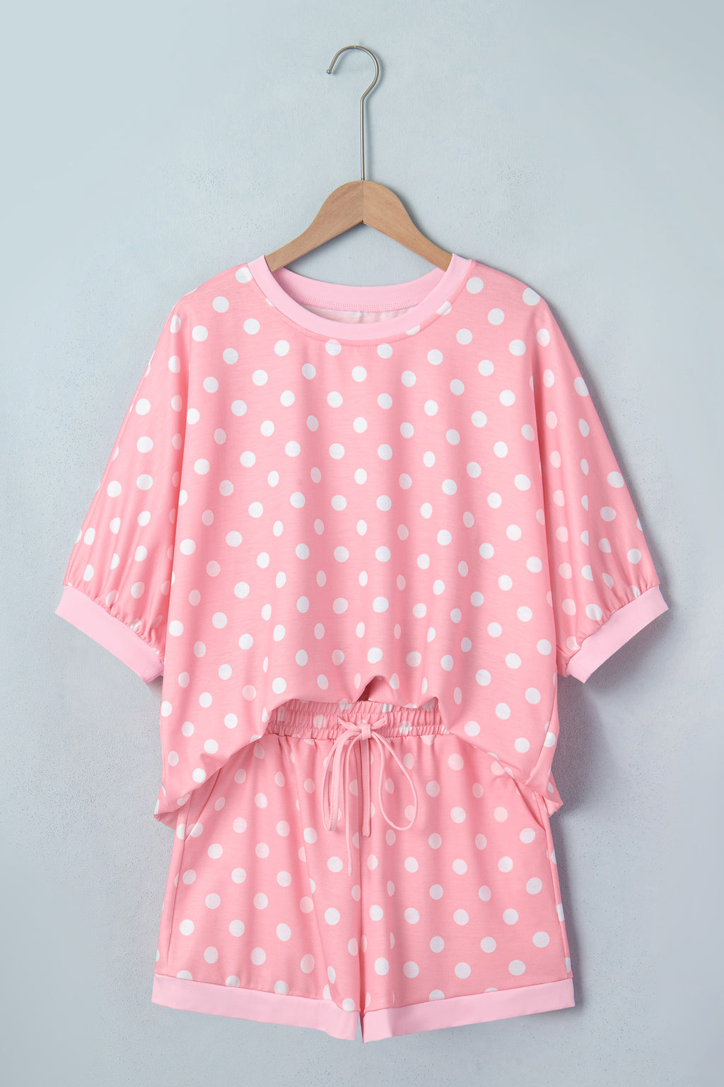 Sky Blue Polka Dot Oversized Top Drawstring Short Set
