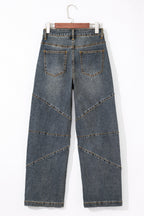 Sail Blue Exposed Stitching Loose Straight High Waist Barrel Jeans