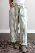 Plaid contrast trim drawstring elastic waist shift pants by Dear-Lover, featuring a relaxed fit and stylish design.