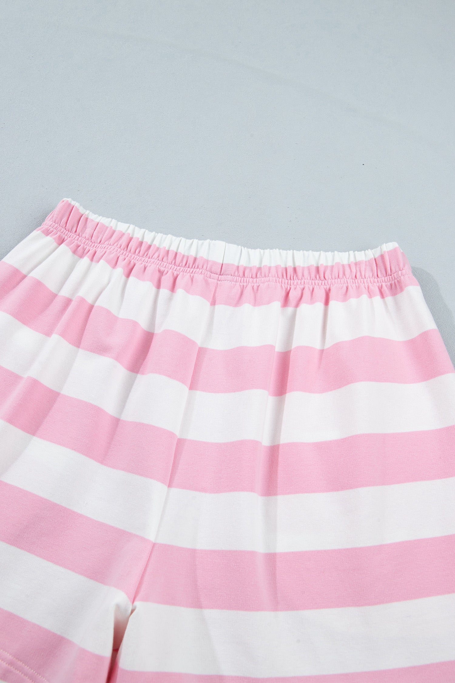 Pink Stripe Patchwork Zipper Pullover Elastic Waist Shorts 2pcs Set