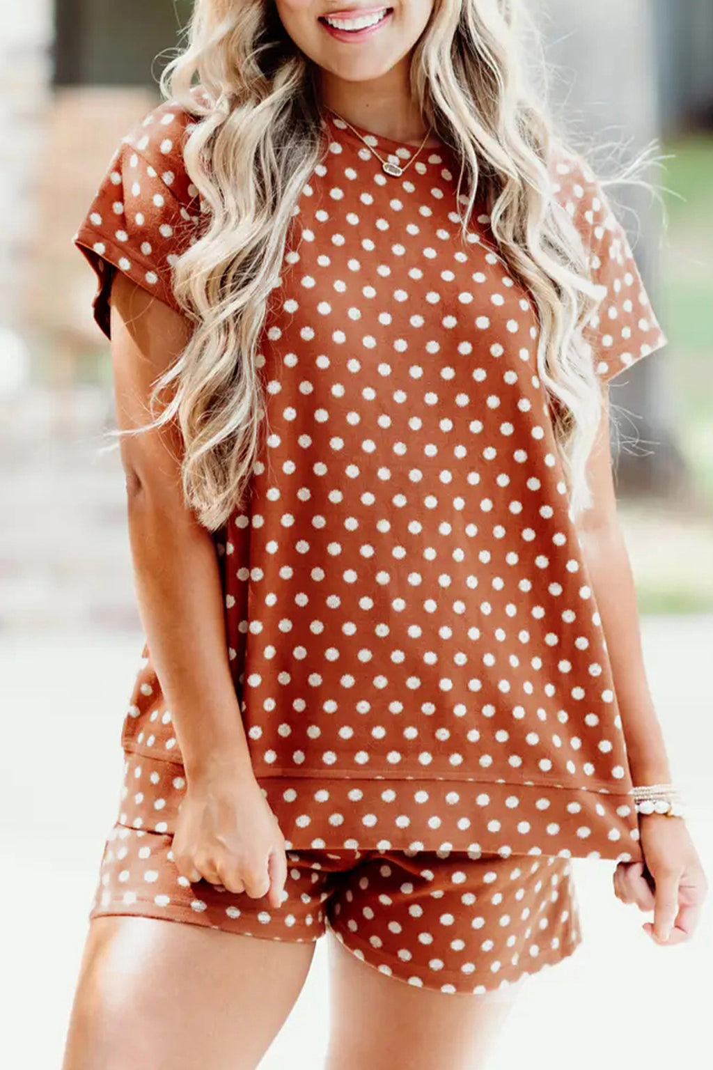 Brown Polka Dot Print Short Set