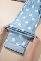 Polka dot ankle-length casual jeans by Dear-Lover with metal buttons, featuring a relaxed fit and stylish design.