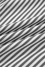 Black Stripe Plus Size V Neck Roll-tab Short Dolman Sleeve Blouse