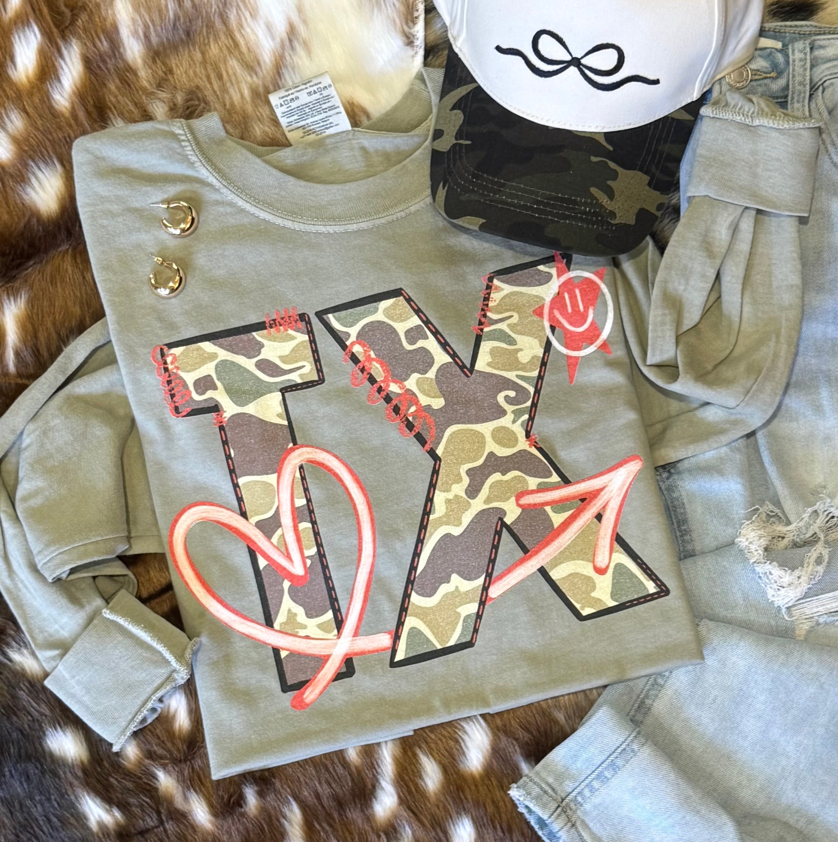 TX Camo Doodle State Tee/Long Sleeve