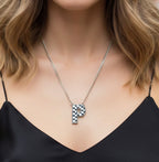 Checkered Initial Necklace - Black and White
