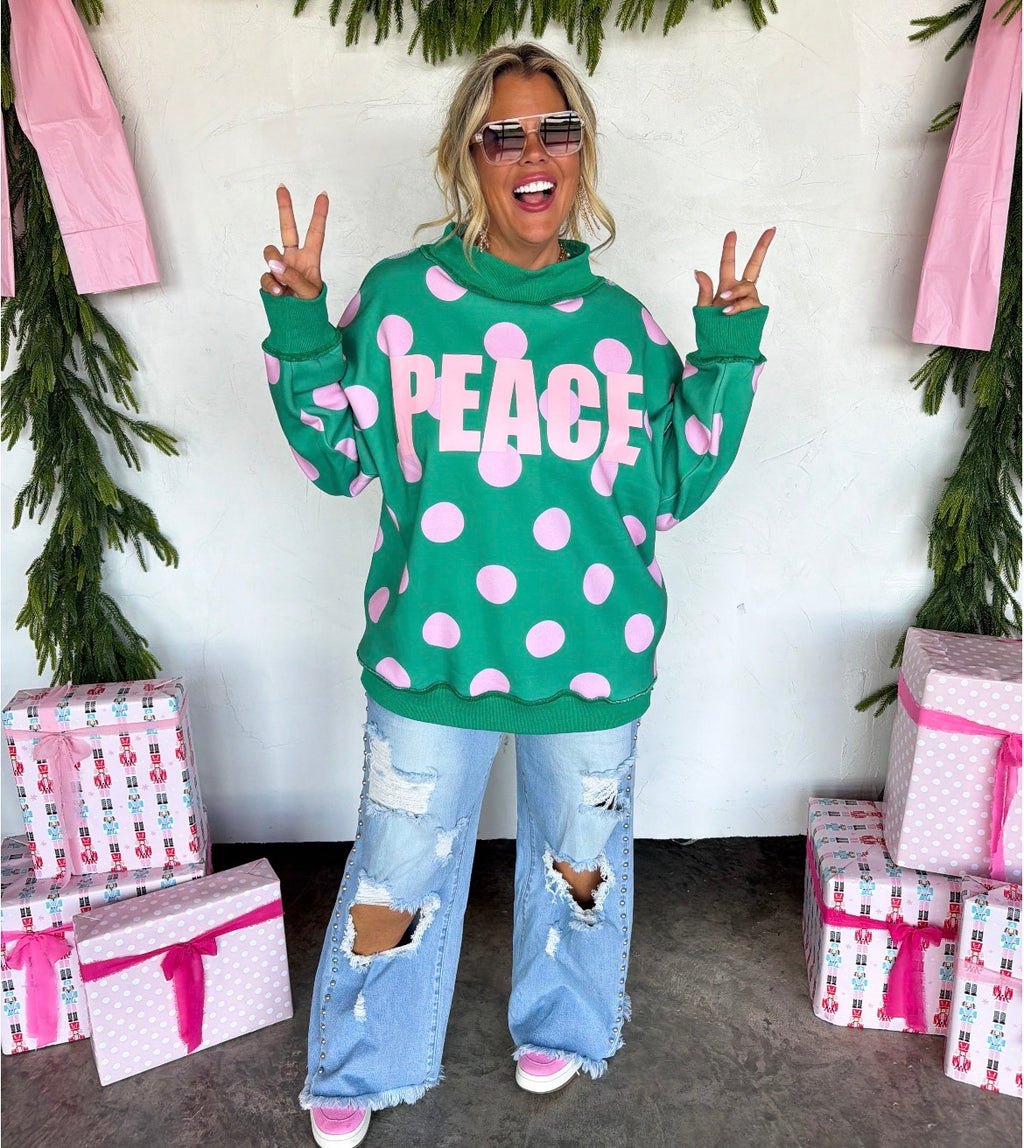 Peace & Polka Dot Mock Neck Pullover -Preorder ETA LATE OCTOBER