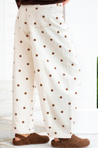 Beige Polka Dot Print Plus Size Barrel Jeans