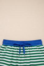 Rose Stripe Drop Shoulder Boxy Casual Terry Short Set