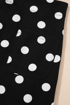 Black polka dot print patched pocket mid-rise straight-leg pants by Dear-Lover, featuring a stylish polka dot pattern and casual fit.
