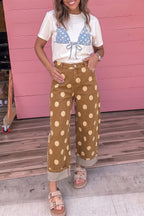Polka Dot Ankle-Length Metal Button Casual Jeans