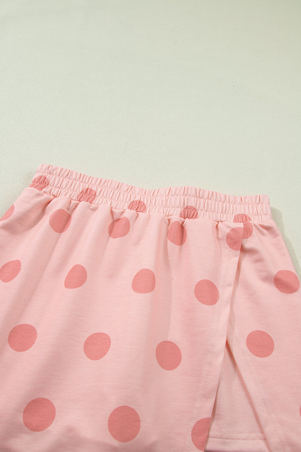 Sky Blue Ribbed Trim Polka Dot Print Tank Split Mini Skort 2pcs Set