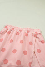 Sky Blue Ribbed Trim Polka Dot Print Tank Split Mini Skort 2pcs Set