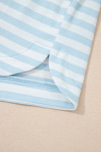 Stripe Contrast Neck Loose Tee and Drawstring Shorts Set