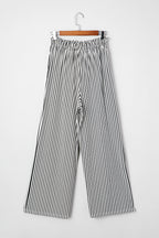 Black Stripe Tied High Waist Loose Straight Casual Pants