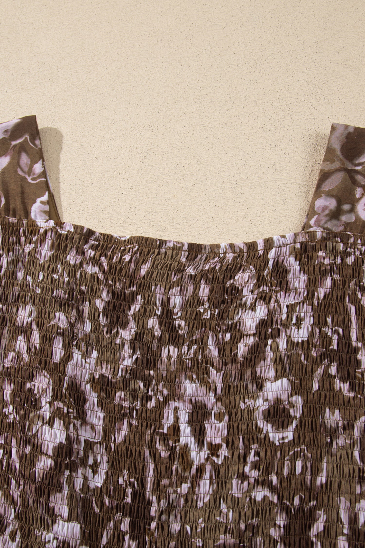 Brown Abstract Floral Print Square Neck Long Sleeve Mini Shift Dress