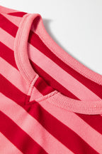 Red Stripe Dear-Lover two-piece drop shoulder pullover and loose pants set, casual loungewear for women.