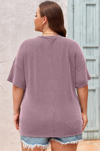 White Textured V-Neck Dropped Shoulder Plus T-Shirt