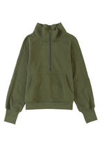 Brown Zip Up Stand Collar Thumbhole Sleeve Sweatshirt
