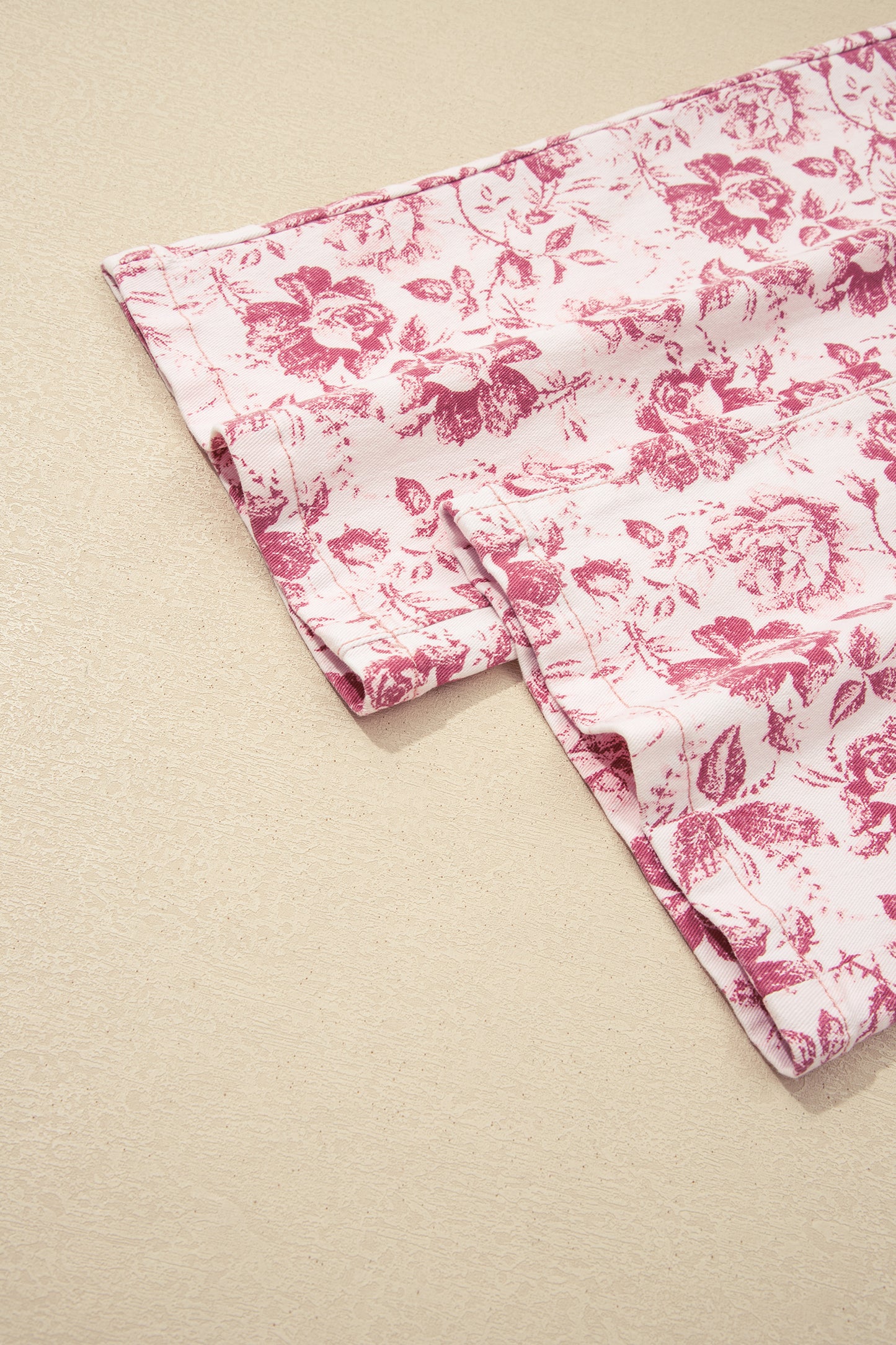 Pink Vintage Floral Print Denim Shift Pants