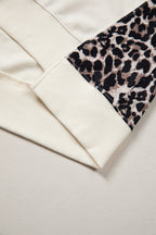 Beige Leopard Block Patchwork Uneven Hem Short Sleeve Top