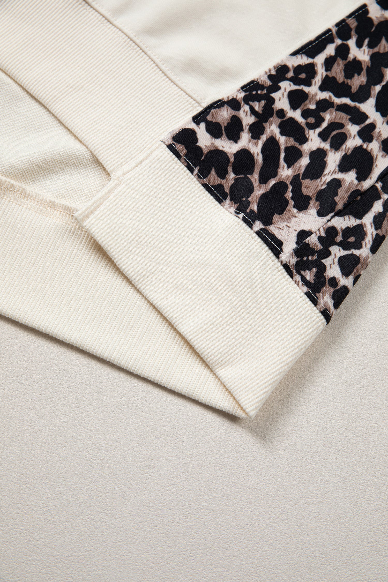 Beige Leopard Block Patchwork Uneven Hem Short Sleeve Top