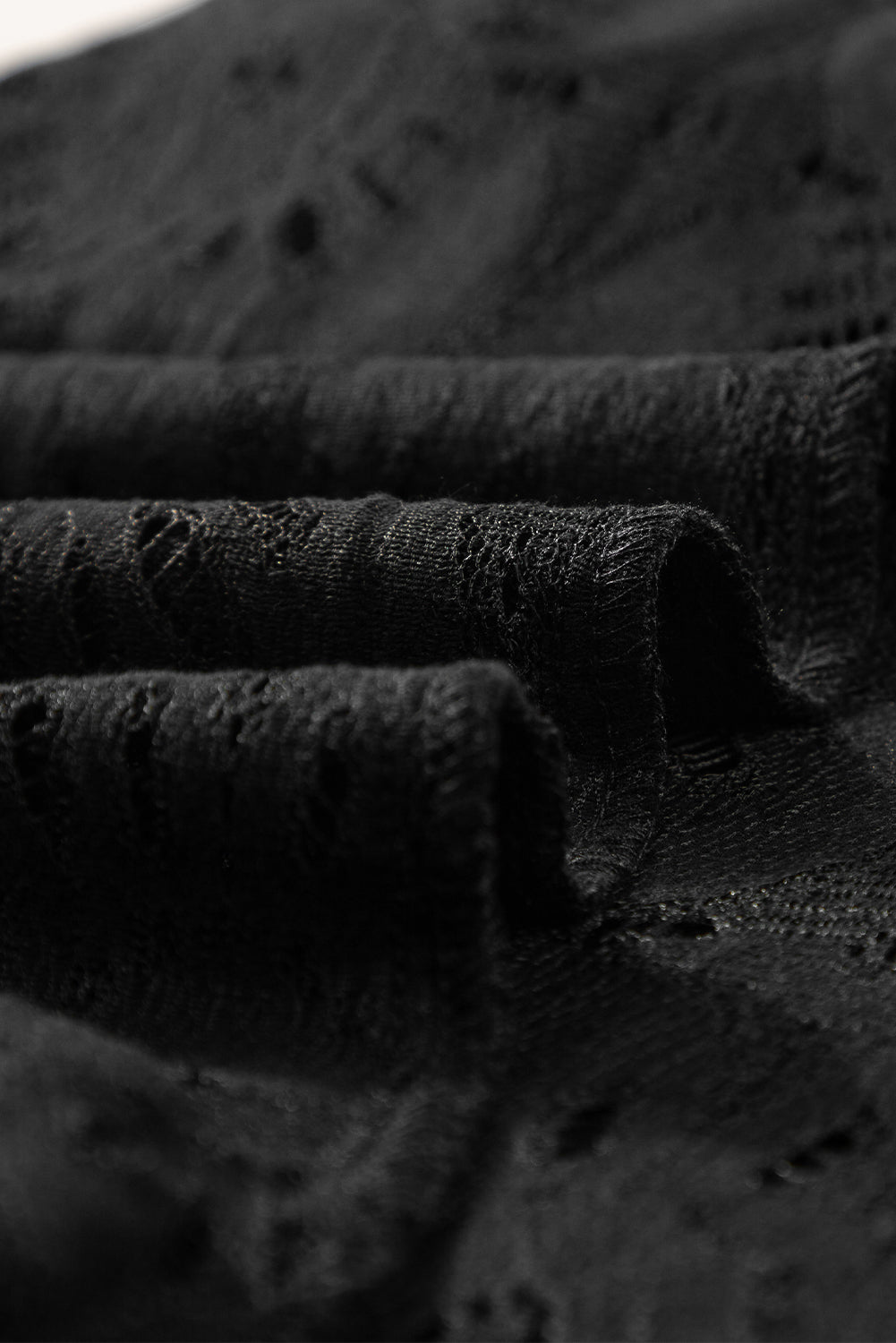 Flower Eyelet Jacquard Keyhole Flounce Sleeve Top