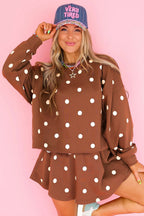 Red Polka Dot Raw Hem Relaxed Pullover Loose Skort Two Piece Set