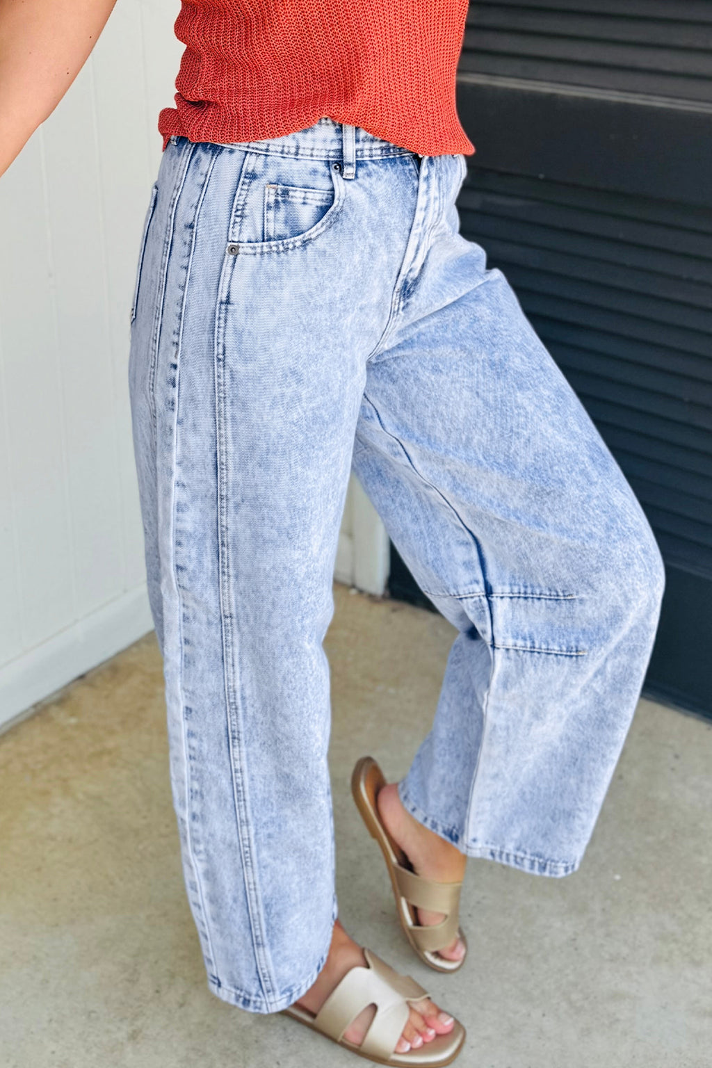 Beau Blue Light Washed Pull On Barrel Jeans