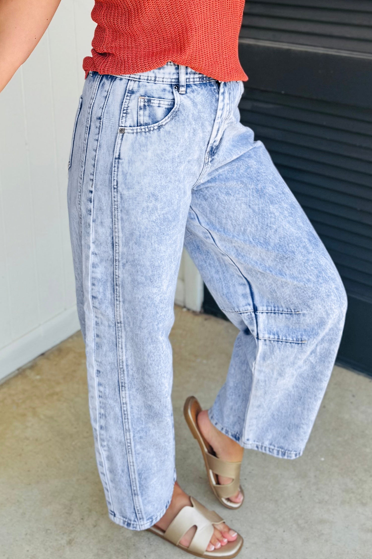 Beau Blue Light Washed Pull On Barrel Jeans